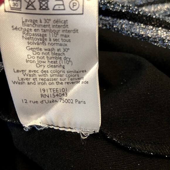 Sezane Cyprien T-shirt Classic Fit Short Sleeve Keyhole Striped Sparkly Blue S - Picture 5 of 6